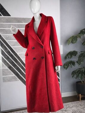 Handmade Bernardo Double-Breasted Red Wool Long Coat Sz XL NWT
